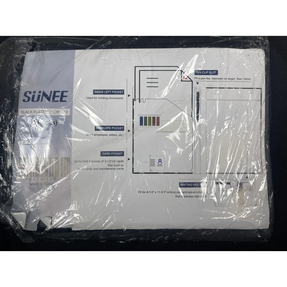SUNEE Black Plastic Padfolio 6 Pack Letter Size Document Organizer Folder Set